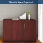 Mahmayi Modern 3 Door Credenza Versatile Storage Solution Furniture with 2 Shelves Stylish Credenza for Living Room, Office and Home Decor - Dark Walnut