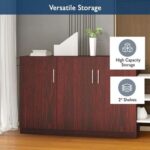 Mahmayi Modern 3 Door Credenza Versatile Storage Solution Furniture with 2 Shelves Stylish Credenza for Living Room, Office and Home Decor - Dark Walnut