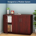 Mahmayi Modern 3 Door Credenza Versatile Storage Solution Furniture with 2 Shelves Stylish Credenza for Living Room, Office and Home Decor - Dark Walnut