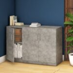 Mahmayi Modern 3 Door Credenza Versatile Storage Solution Furniture with 2 Shelves Stylish Credenza for Living Room, Office and Home Decor - Light Concrete
