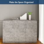 Mahmayi Modern 3 Door Credenza Versatile Storage Solution Furniture with 2 Shelves Stylish Credenza for Living Room, Office and Home Decor - Light Concrete