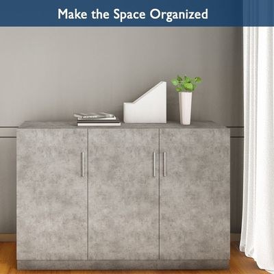 Mahmayi Modern 3 Door Credenza Versatile Storage Solution Furniture with 2 Shelves Stylish Credenza for Living Room, Office and Home Decor - Light Concrete - Image 3
