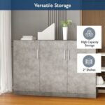 Mahmayi Modern 3 Door Credenza Versatile Storage Solution Furniture with 2 Shelves Stylish Credenza for Living Room, Office and Home Decor - Light Concrete