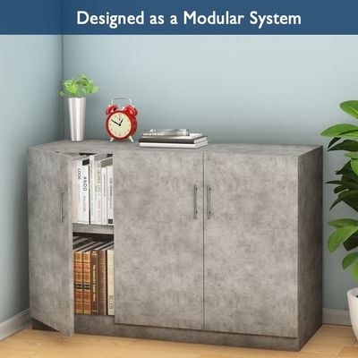 Mahmayi Modern 3 Door Credenza Versatile Storage Solution Furniture with 2 Shelves Stylish Credenza for Living Room, Office and Home Decor - Light Concrete - Image 5