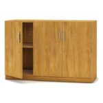 Mahmayi Modern 3 Door Credenza Versatile Storage Solution Furniture with 2 Shelves Stylish Credenza for Living Room, Office and Home Decor - Light Walnut