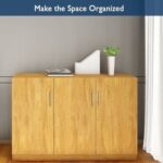 Mahmayi Modern 3 Door Credenza Versatile Storage Solution Furniture with 2 Shelves Stylish Credenza for Living Room, Office and Home Decor - Light Walnut