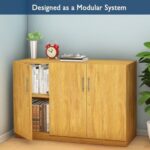 Mahmayi Modern 3 Door Credenza Versatile Storage Solution Furniture with 2 Shelves Stylish Credenza for Living Room, Office and Home Decor - Light Walnut