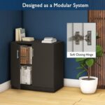 Mahmayi Medium Height Cabinet with 2 Shelves - Soft Closing Hinge Home Office Furniture for Storage, Perfect for Modern Workspaces and Stylish Interiors - Black