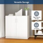 Mahmayi Medium Height Cabinet with 2 Shelves - Soft Closing Hinge Home Office Furniture for Storage, Perfect for Modern Workspaces and Stylish Interiors - White