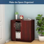Mahmayi Medium Height Cabinet with 2 Shelves - Soft Closing Hinge Home Office Furniture for Storage, Perfect for Modern Workspaces and Stylish Interiors - Dark Walnut