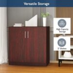 Mahmayi Medium Height Cabinet with 2 Shelves - Soft Closing Hinge Home Office Furniture for Storage, Perfect for Modern Workspaces and Stylish Interiors - Dark Walnut