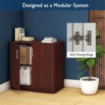 Mahmayi Medium Height Cabinet with 2 Shelves - Soft Closing Hinge Home Office Furniture for Storage, Perfect for Modern Workspaces and Stylish Interiors - Dark Walnut