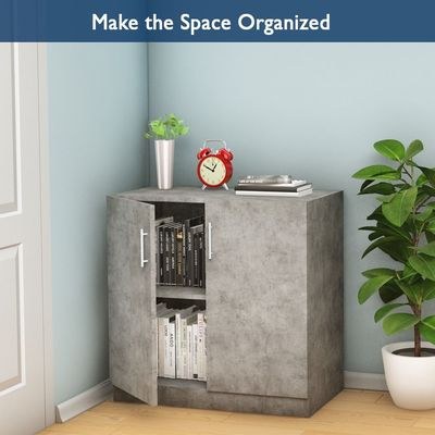 Mahmayi Medium Height Cabinet with 2 Shelves - Soft Closing Hinge Home Office Furniture for Storage, Perfect for Modern Workspaces and Stylish Interiors - Light Concrete - Image 3