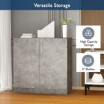 Mahmayi Medium Height Cabinet with 2 Shelves - Soft Closing Hinge Home Office Furniture for Storage, Perfect for Modern Workspaces and Stylish Interiors - Light Concrete