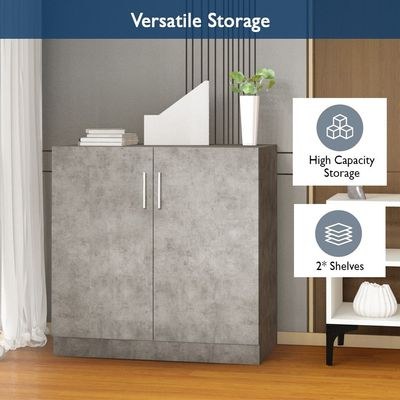 Mahmayi Medium Height Cabinet with 2 Shelves - Soft Closing Hinge Home Office Furniture for Storage, Perfect for Modern Workspaces and Stylish Interiors - Light Concrete - Image 4