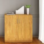 Mahmayi Medium Height Cabinet with 2 Shelves - Soft Closing Hinge Home Office Furniture for Storage, Perfect for Modern Workspaces and Stylish Interiors - Light Walnut