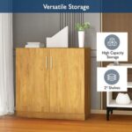 Mahmayi Medium Height Cabinet with 2 Shelves - Soft Closing Hinge Home Office Furniture for Storage, Perfect for Modern Workspaces and Stylish Interiors - Light Walnut