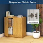 Mahmayi Medium Height Cabinet with 2 Shelves - Soft Closing Hinge Home Office Furniture for Storage, Perfect for Modern Workspaces and Stylish Interiors - Light Walnut