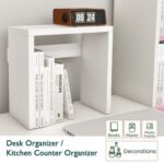 Mahmayi Modern Desk Organizer Space Saving Table for Home Office and Living Room, Stylish Organizer for Books, Plants and Decorative Items - White