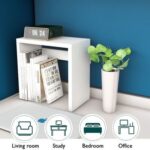 Mahmayi Modern Desk Organizer Space Saving Table for Home Office and Living Room, Stylish Organizer for Books, Plants and Decorative Items - White