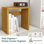 Mahmayi Modern Desk Organizer Space Saving Table for Home Office and Living Room, Stylish Organizer for Books, Plants and Decorative Items - Light Walnut