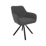 Maple Home Dining Chair Boucle Fabric 360°Swivel Rotating Lamb Wool Curved Backrest Armrest Black Metal Legs Living Kitchen Office Restaurants Furniture
