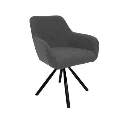 Maple Home Dining Chair Boucle Fabric 360°Swivel Rotating Lamb Wool Curved Backrest Armrest Black Metal Legs Living Kitchen Office Restaurants Furniture