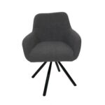 Maple Home Dining Chair Boucle Fabric 360°Swivel Rotating Lamb Wool Curved Backrest Armrest Black Metal Legs Living Kitchen Office Restaurants Furniture