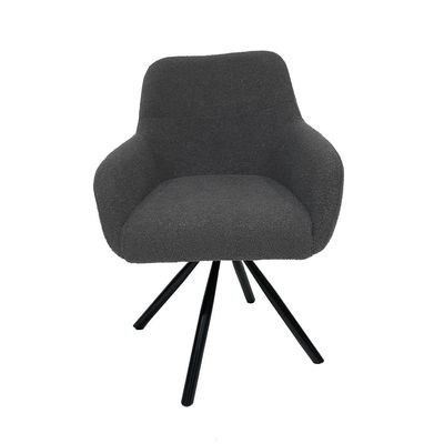 Maple Home Dining Chair Boucle Fabric 360°Swivel Rotating Lamb Wool Curved Backrest Armrest Black Metal Legs Living Kitchen Office Restaurants Furniture - Image 2