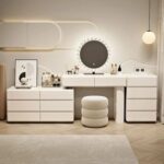 Modern Luxury White Dressing Table Set with LED Lighted Mirror and Storage Drawers - Women's Bedroom Vanity Desk - Dresser Makeup Table - White