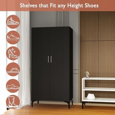 Mahmayi Modern Tall Shoe Cabinet - Maximize Storage Space with 7 Shelves, Perfect for Entryways, Stylish Solution for Shoe Collection, Home and Living Room Decor - Black - Image 3