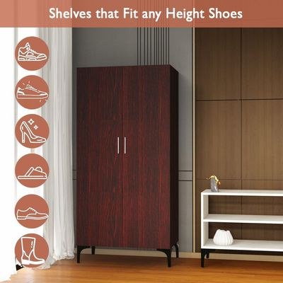 Mahmayi Modern Tall Shoe Cabinet - Maximize Storage Space with 7 Shelves, Perfect for Entryways, Stylish Solution for Shoe Collection, Home and Living Room Decor - Dark Walnut - Image 4