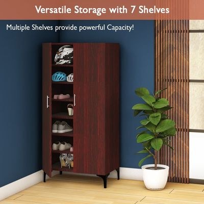 Mahmayi Modern Tall Shoe Cabinet - Maximize Storage Space with 7 Shelves, Perfect for Entryways, Stylish Solution for Shoe Collection, Home and Living Room Decor - Dark Walnut - Image 5