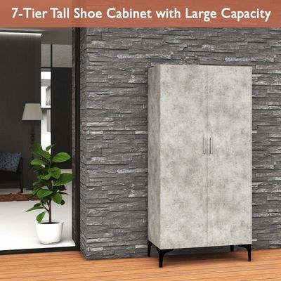 Mahmayi Modern Tall Shoe Cabinet - Maximize Storage Space with 7 Shelves, Perfect for Entryways, Stylish Solution for Shoe Collection, Home and Living Room Decor - Light Concrete - Image 3
