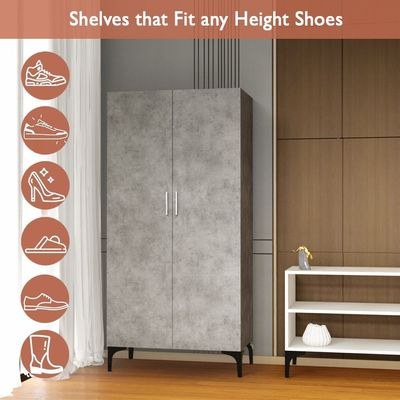 Mahmayi Modern Tall Shoe Cabinet - Maximize Storage Space with 7 Shelves, Perfect for Entryways, Stylish Solution for Shoe Collection, Home and Living Room Decor - Light Concrete - Image 4