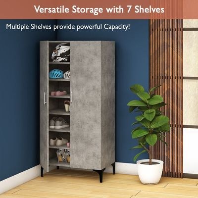 Mahmayi Modern Tall Shoe Cabinet - Maximize Storage Space with 7 Shelves, Perfect for Entryways, Stylish Solution for Shoe Collection, Home and Living Room Decor - Light Concrete - Image 5