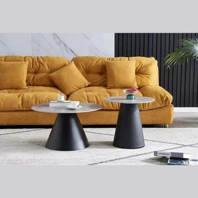 Peculiar Stylish Round Marble Top Metalic Coffee Table For Living Room ( Set of 2 ) - Image 3