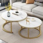 Modern Designer Marble Top Metal Frame Round Coffee Table ( Set of 2 )