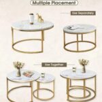 Modern Designer Marble Top Metal Frame Round Coffee Table ( Set of 2 )