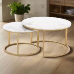 Modern Designer Marble Top Metal Frame Round Coffee Table ( Set of 2 )