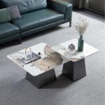 Dainera Modern Metal Base Marble Top Nesting Coffee Table ( Set of 2 )