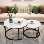 Walyxz Modern Marble Top Round Coffee Table with Durable Metal Base (Set of 2)