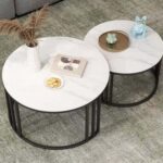 Walyxz Modern Marble Top Round Coffee Table with Durable Metal Base (Set of 2)