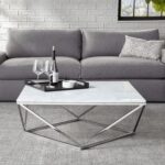 Modern Contemporary Marble Top Coffee Table Stainless Steel Base Polished Chrome Finish for Elegant Living Room