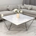 Modern Contemporary Marble Top Coffee Table Stainless Steel Base Polished Chrome Finish for Elegant Living Room