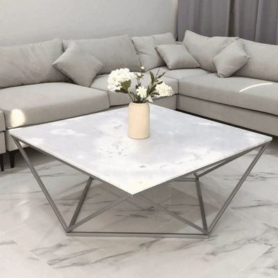 Modern Contemporary Marble Top Coffee Table Stainless Steel Base Polished Chrome Finish for Elegant Living Room - Image 2