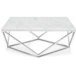 Modern Contemporary Marble Top Coffee Table Stainless Steel Base Polished Chrome Finish for Elegant Living Room