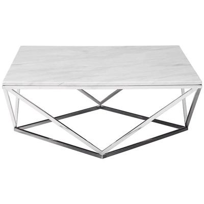 Modern Contemporary Marble Top Coffee Table Stainless Steel Base Polished Chrome Finish for Elegant Living Room - Image 4