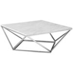 Modern Contemporary Marble Top Coffee Table Stainless Steel Base Polished Chrome Finish for Elegant Living Room