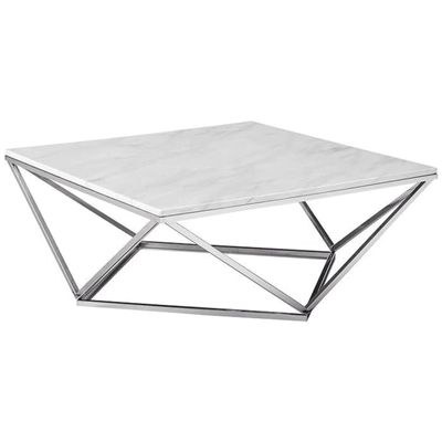 Modern Contemporary Marble Top Coffee Table Stainless Steel Base Polished Chrome Finish for Elegant Living Room - Image 5